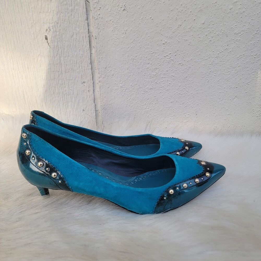 Tory Burch Noelle studded indigo suede kitten heel pumps Sz 9 - Picture 5 of 8